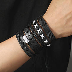 Браслет чоловічий шкіряний Wild Black 6 шт у наборі