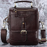 Чоловіча сумка через плече Натуральня шкіра Барсетка Чоловіча шкіряна сумка для документів планшет Коричнева, фото 4