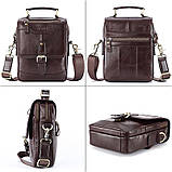 Чоловіча сумка через плече Натуральня шкіра Барсетка Чоловіча шкіряна сумка для документів планшет Коричнева, фото 5