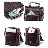 Чоловіча сумка через плече Натуральня шкіра Барсетка Чоловіча шкіряна сумка для документів планшет Коричнева, фото 6