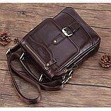 Чоловіча сумка через плече Натуральня шкіра Барсетка Чоловіча шкіряна сумка для документів планшет Коричнева, фото 3