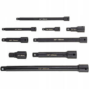 Набір ударних подовжувачів 1/4" / 3/8" / 1/2" (50 - 250 мм) 9 ел. (ложемент) Vorfal V08270, фото 3