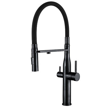 Кухонний змішувач на дві води з гнучким виливом чорний Mixxus VTM-021 Black Refl.Black, фото 1