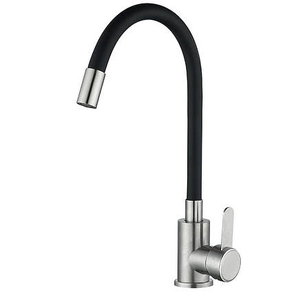 Змішувач для кухні з чорним силіконовим гусом Mixxus FAN-011 Refl.Black, фото 1