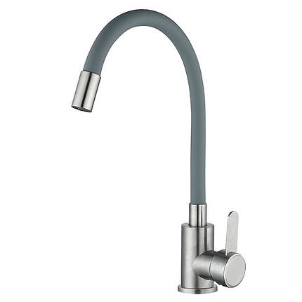 Змішувач для кухні з сірим силіконовим гусаком Mixxus FAN-011 Refl.Gray, фото 1