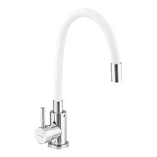 Змішувач для кухні з гнучким силіконовим гусаком Білий Mixxus SUS-011 Chrome Refl.White, фото 1