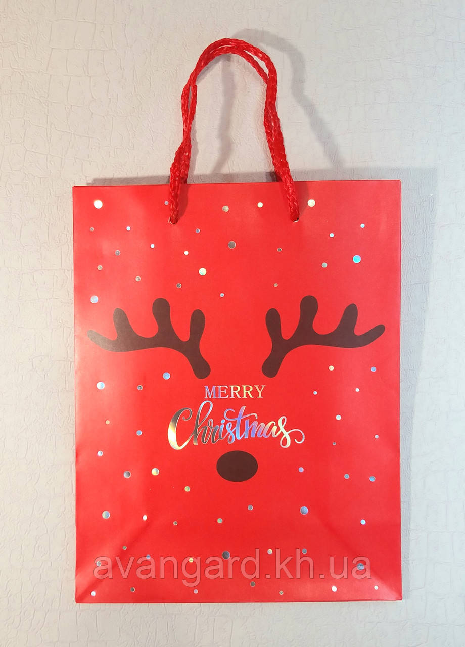 Новорічний пакет 23 см х 18 см х 8 см Merry Christmas Олень