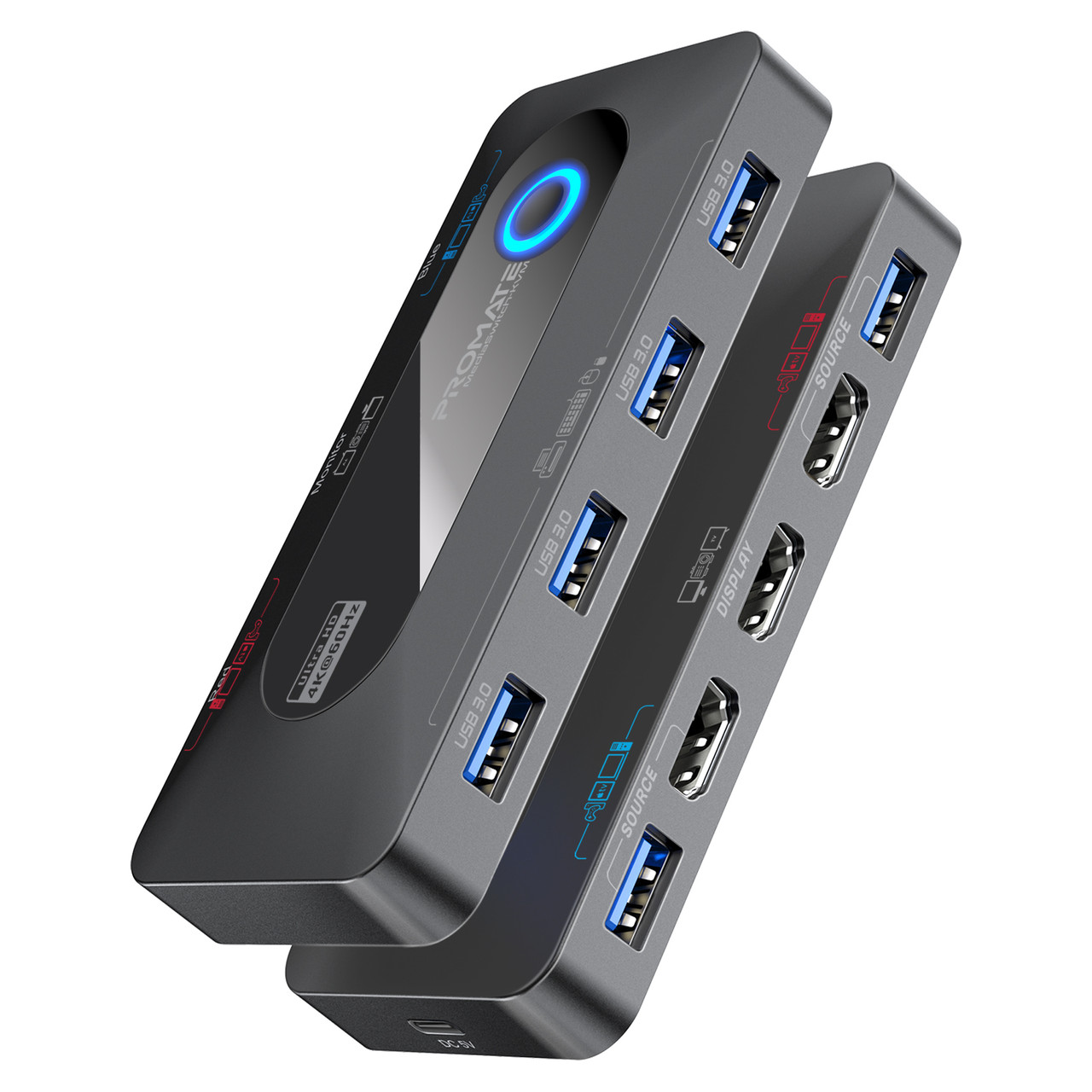 KVM перемикач Promate MediaSwitch-KVM 2хHDMI to HDMI, 4хUSB-A Silver (mediaswitch-kvm)