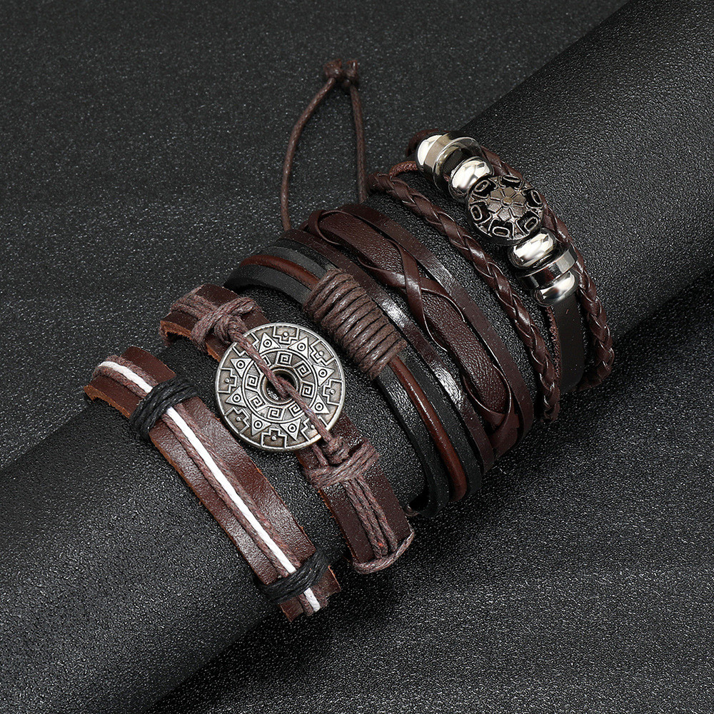 Браслет чоловічий шкіряний Sun Spell 5 штук у наборі, фото 1