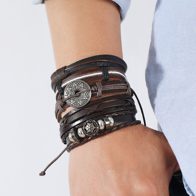 Браслет чоловічий шкіряний Sun Spell 5 штук у наборі Браслет чоловічий шкіряний Sun Spell 5 штук у наборі