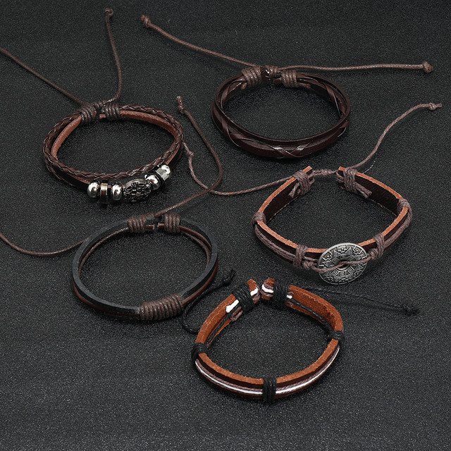 Браслет чоловічий шкіряний Sun Spell 5 штук у наборі Браслет чоловічий шкіряний Sun Spell 5 штук у наборі