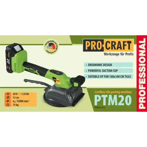 Акумуляторна віброприсоска для плитки Procraft PTM20 (з 1 акб та зу), фото 3