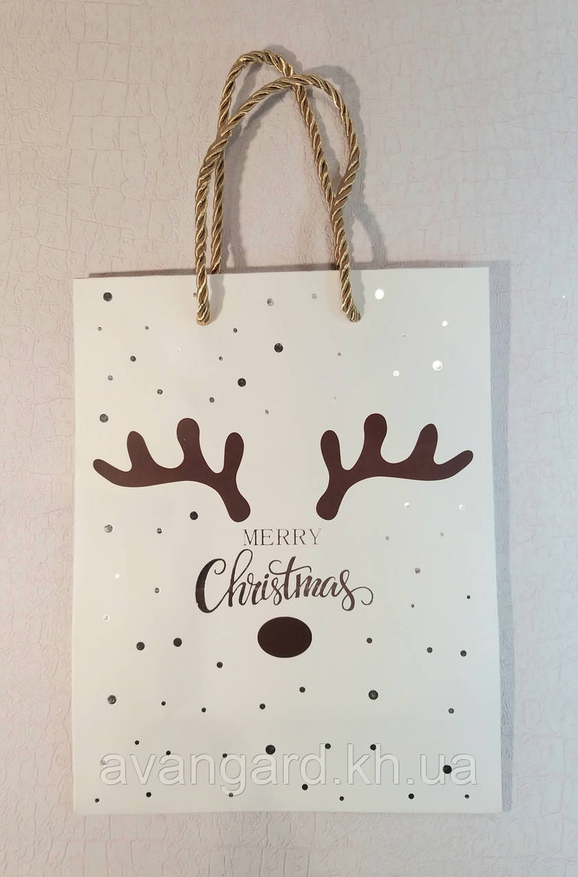 Новорічний пакет 23 см х 18 см х 8 см Merry Christmas Олень