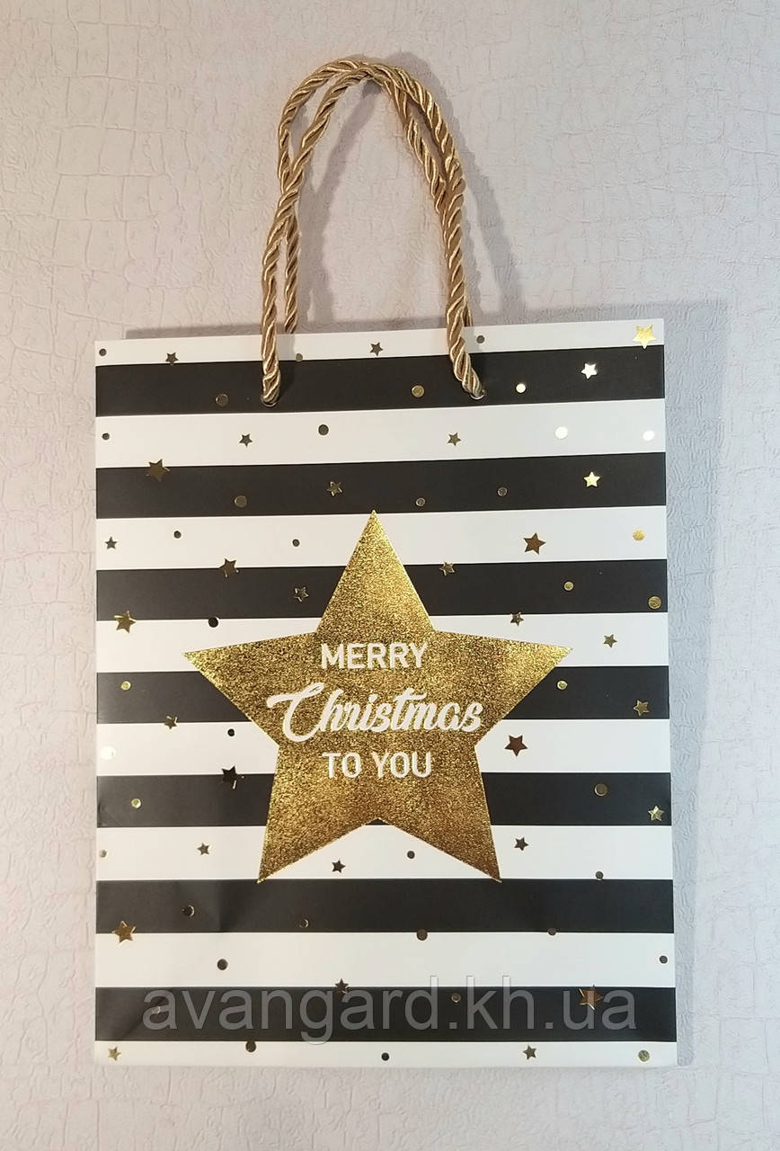 Новорічний пакет 23 см х 18 см х 8 см Merry Christmas зірка