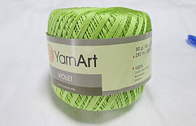 Пряжа  нитка для в'язання Violet YarnArt 100% бавовна салатовий № 5352