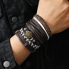Браслет чоловічий шкіряний Sun Prayer 6 шт у наборі