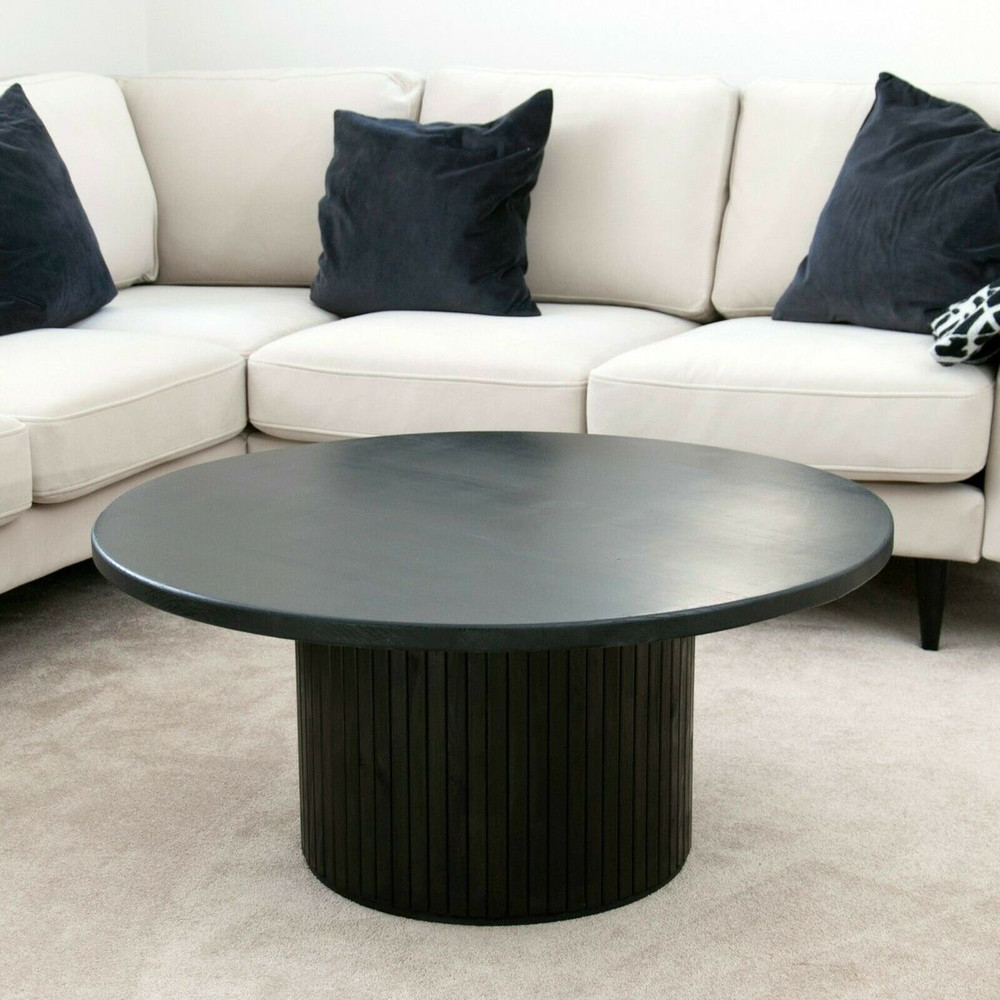 Дерев'яний журнальний столик круглий, ясен, чорний, з реєчною ніжкою 800х800х500 мм, фото 1