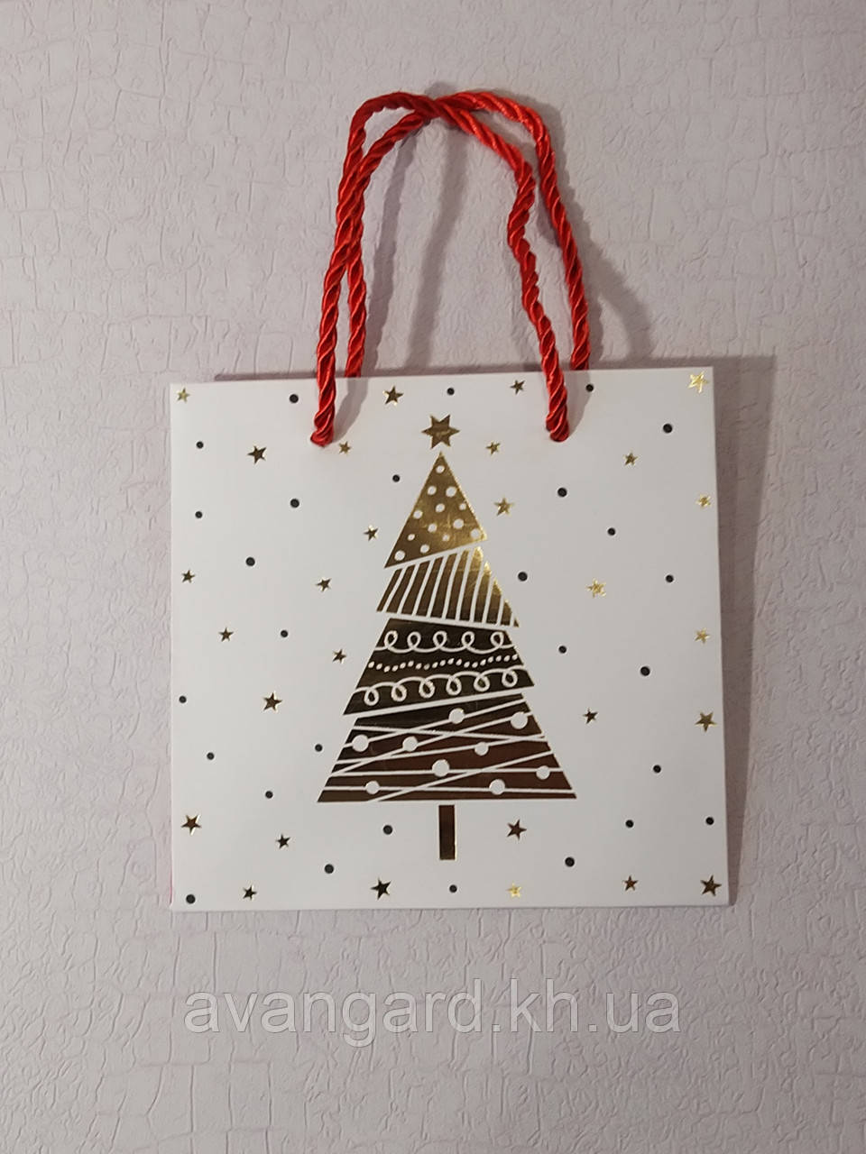 Новорічний пакет 14.5 см х 15 см х 7 см Merry Christmas ялинка