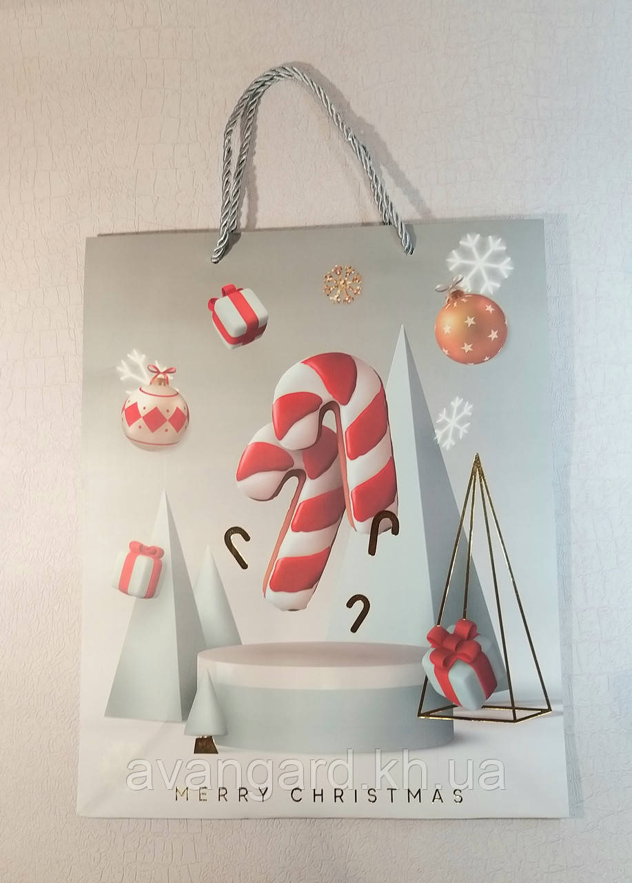 Новорічний пакет 32 см х 26 см х 10 см Merry Christmas золото