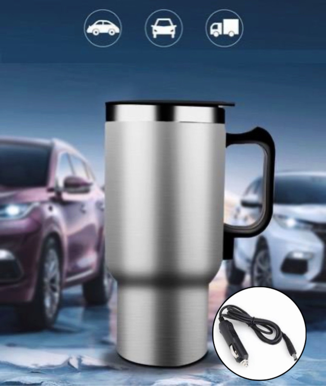 Термокухоль Electric Mug Автомобільний Кухоль із неіржавкої сталі з підігрівом 400 мл 12v чашка в машину, фото 1