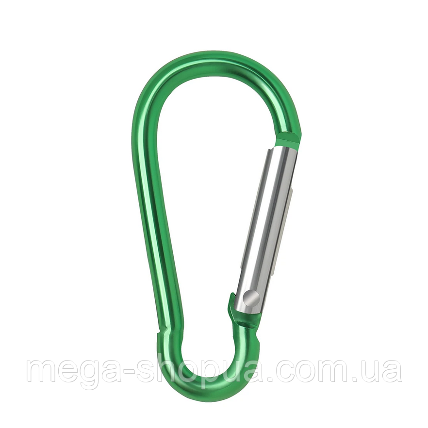 Карабін грушеподібний алюмінієвий похідний 45 мм для ключів, брелока V0045 Зелений