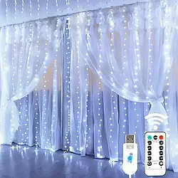 Гірлянда штора від USB, 3x3м, 360LED + пульт, Холодний білий / Новорічна LED гірлянда / Світлодіодна гірлянда