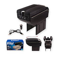 Підлокітник - універсальний пластик/шкірозамінник VITOL зсувний чорний HJ48020B