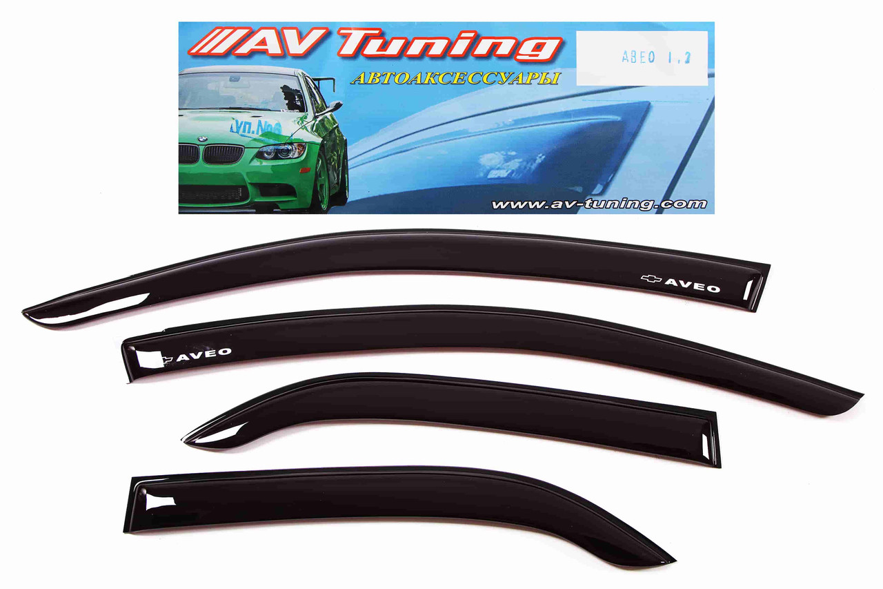Вітровики на двері Aveo II "AV Tuning" самоклеющ. (4 шт.), фото 1