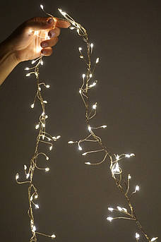 Гірлянда Роса Мішура 30 метрів | 900 led | Срібний кабель | Хвойна лапа| Феєрверк