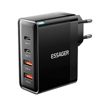 Мережевий зарядний пристрій Essager 100W GaN 4 Travel Charger 2 Type-C + 2 Type-A Black (ES-CD37)