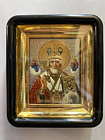 Ікона в кіоті на підставці "Святий Микола – диво". Оригінальна робота. Позолочена рамочка.