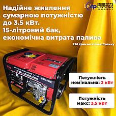 3.5 кВт дизель генератор Однофазний LeiTeng Power DG3500E мідь портативний генератор енергії витрата палива: 290 грам на, фото 3
