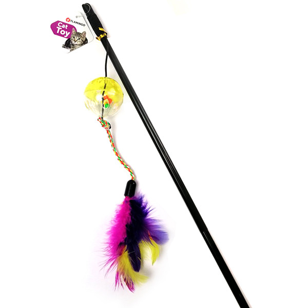 Flamingo Dangler Frizz Ball&Feathers ФЛАМІНГО іграшка для котів, вудка дражнилка з м’ячем та пір’ям