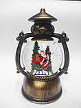 Новорічний Музичний Ліхтар зі снігом Снігова куля з Дідом Морозом декоративний нічник Led з підсвічуванням на батарейках та ЮСБ, фото 10
