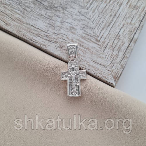 Хрестик срібний з розп'яттям та образом святого