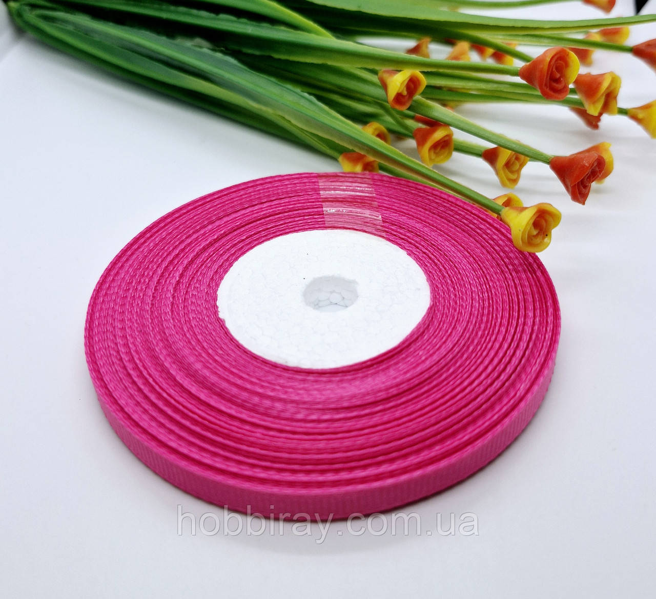Репсова стрічка.  Ширина 0.6 см. 23 м. Колір яскраво рожевий., фото 1