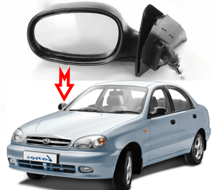 Дзеркало бічне праве механічне для автомобіля Daewoo Lanos, фото 1