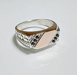 Срібна чоловіча печатка з золотими пластинами