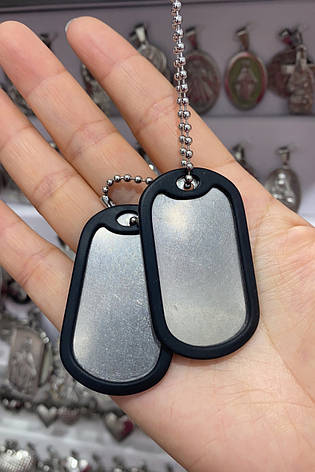 Жетон dog-tag срібло метал із ланцюжком us, комплект із глушниками срібло сталь, фото 3