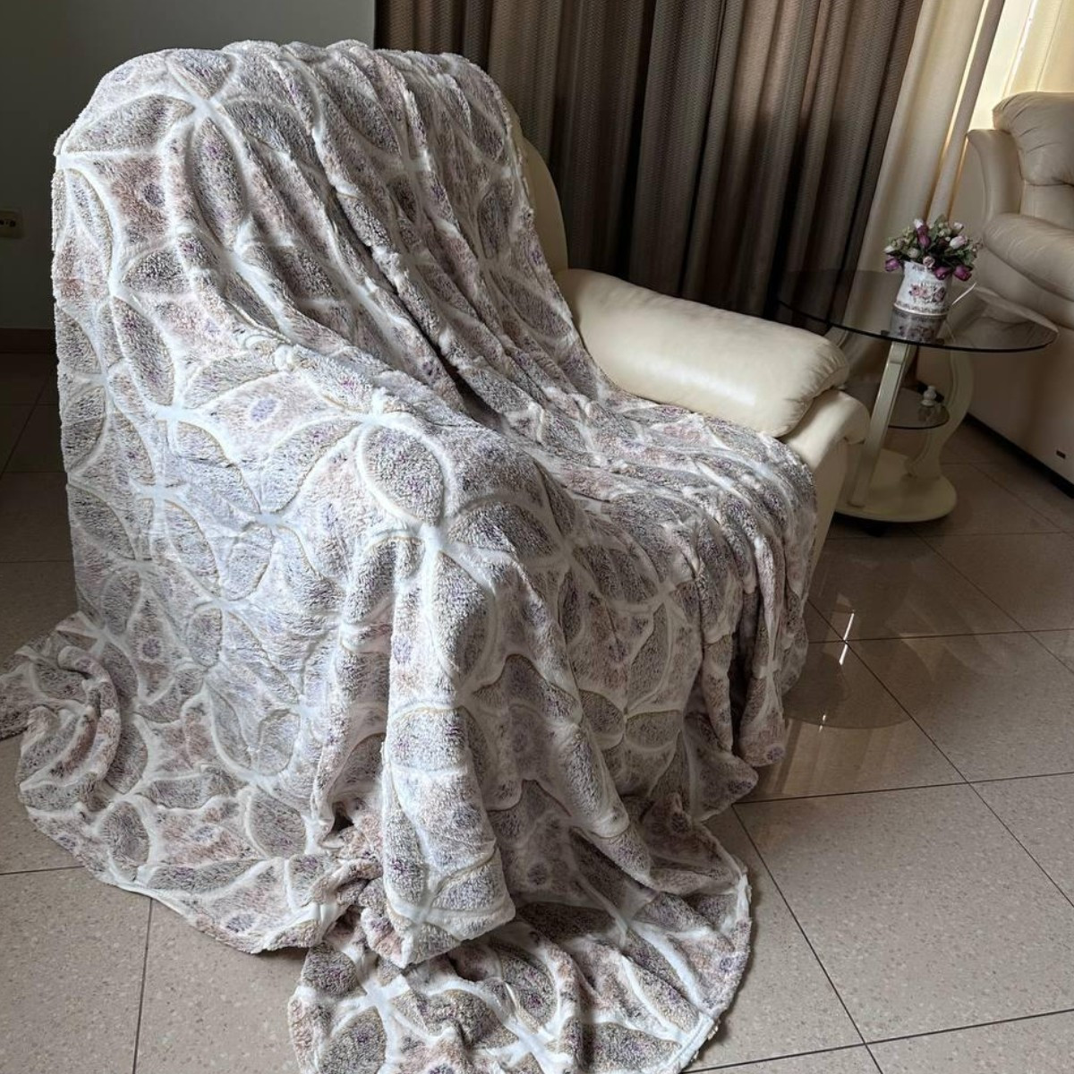 Плед Євро КOLOCO "Стрижка" 220 х 240 (40368) Вибитий малюнок Круги ромби, фото 1