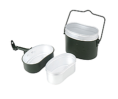 Казанок армійський Бундесвер 3в1 алюмінієвий — туристичний набір посуду (каструля, кухоль, сковорода)