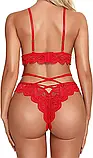 Жіноча білизна червоного кольору високі трусики та ліф без кісточок, фото 6