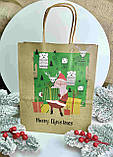 Пакет паперовий крафтовий 27 х 22 х 11см, Merry Christmas, Санта мікс, фото 2