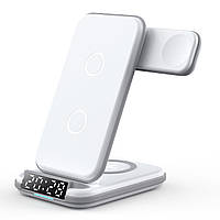 Бездротова зарядна док станція 4в1 15Вт для айфону iphone airpods apple watch навушників докстанція з годинником