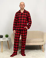 Піжама чоловіча домашня фланелева сорочка зі штанами Червона клітинка