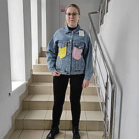 Жіноча джинсова куртка вязані кишені