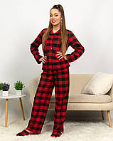 Пижама женская домашняя фланелевая рубашка со штанами Красная клетка