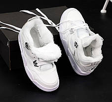 Жіночі зимові кросівки Nike Air Jordan 4 White Fur Winter Найк Джордан 4 білі теплі шкіряні з хутром, фото 2
