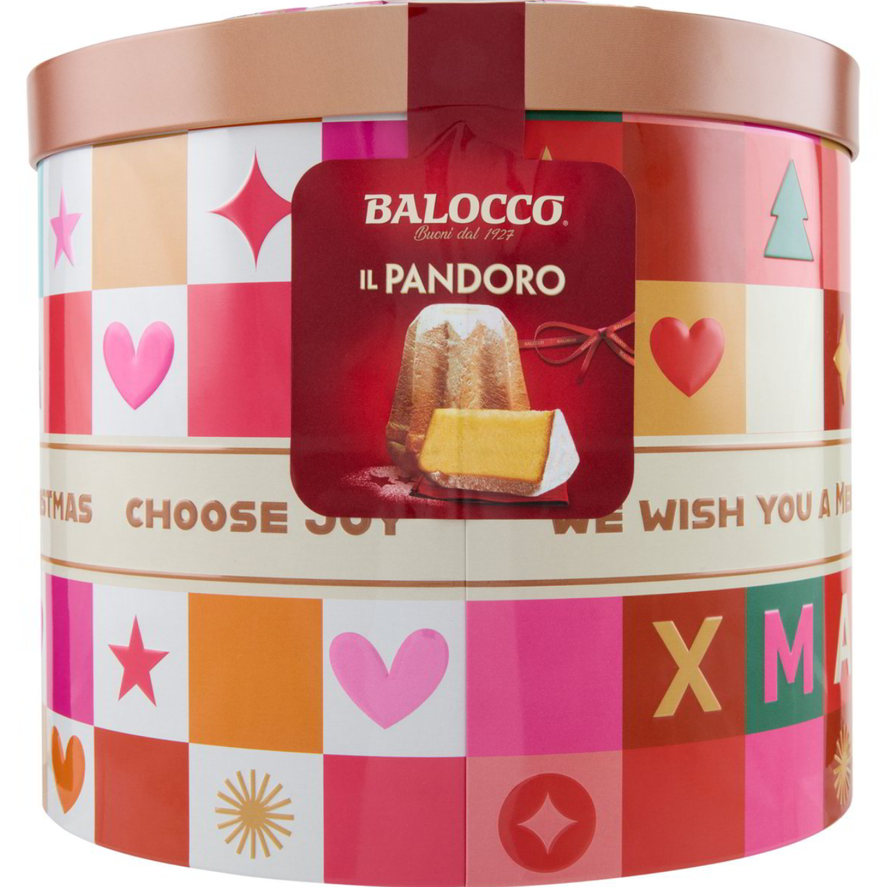 Різдвяний кекс Пандоро Pandoro Balocco in latta у колекційній залізній скринці Joy is in the air 750г