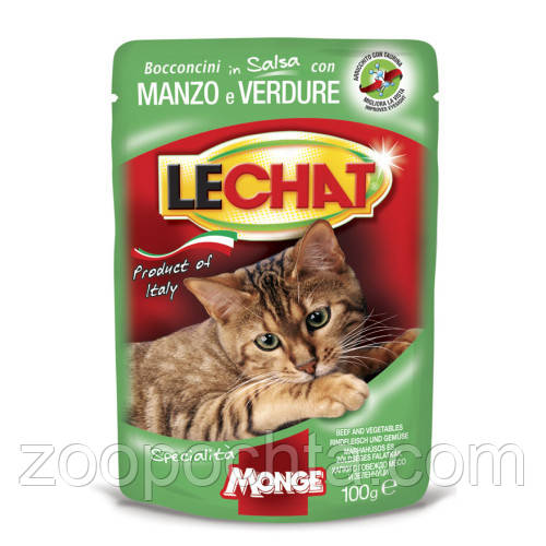 Вологий корм для котів Monge (Монж) Lechat Cat Wet Adult яловичина з овочами 0.1 кг 24 шт
